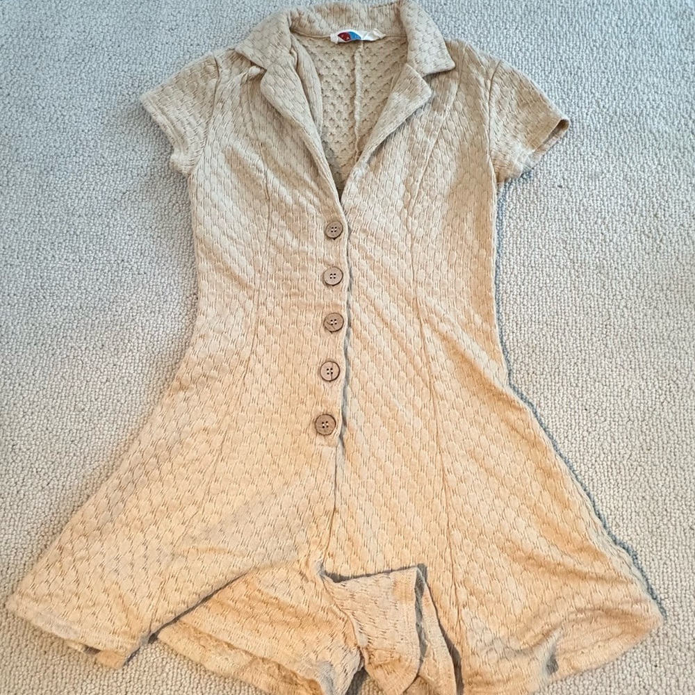 Free People Tan Button-Up Jumpsuit